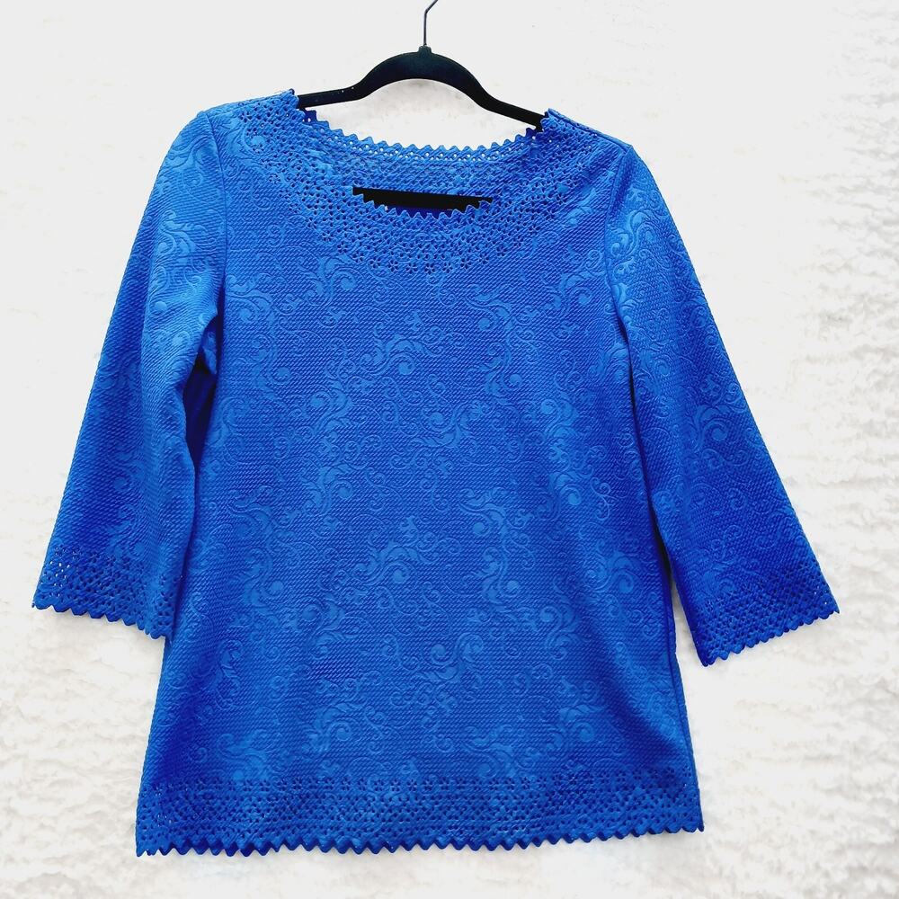Blouse Blue Cutouts Cottagecore Whimsycore Soft Girl Quiet Luxury Scallop Size M